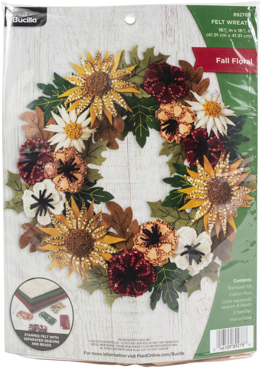 Felt Wreath Applique Kit 16″ Round-Floral Fall  |   Felting Felting Felting