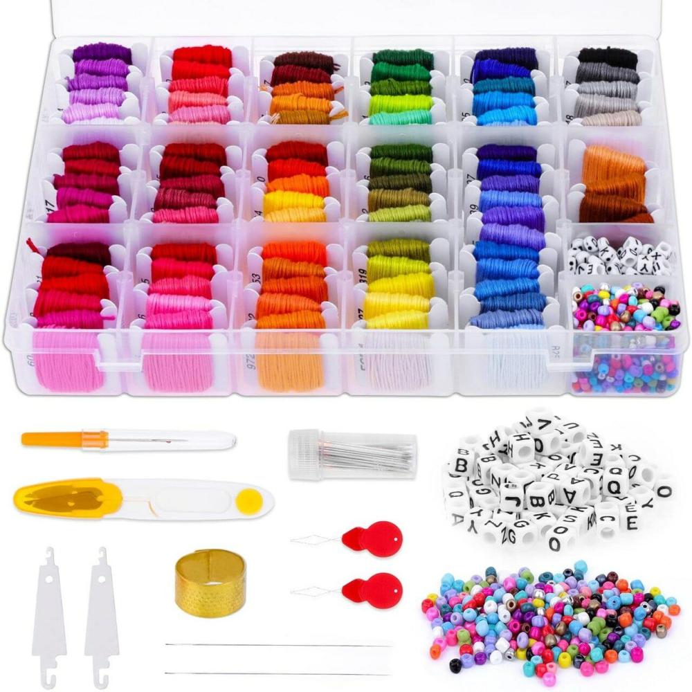 Friendship Bracelet String Kit, 100 Colors Embroidery Floss Cross Stitch Thread Supplies Kit with Organizer Storage Box, 39 Pcs Tools and 400 Beads for Embroidery Bracelet  |   Cross Stitch & Embroidery Cross Stitch & Embroidery Cross Stitch & Embroidery