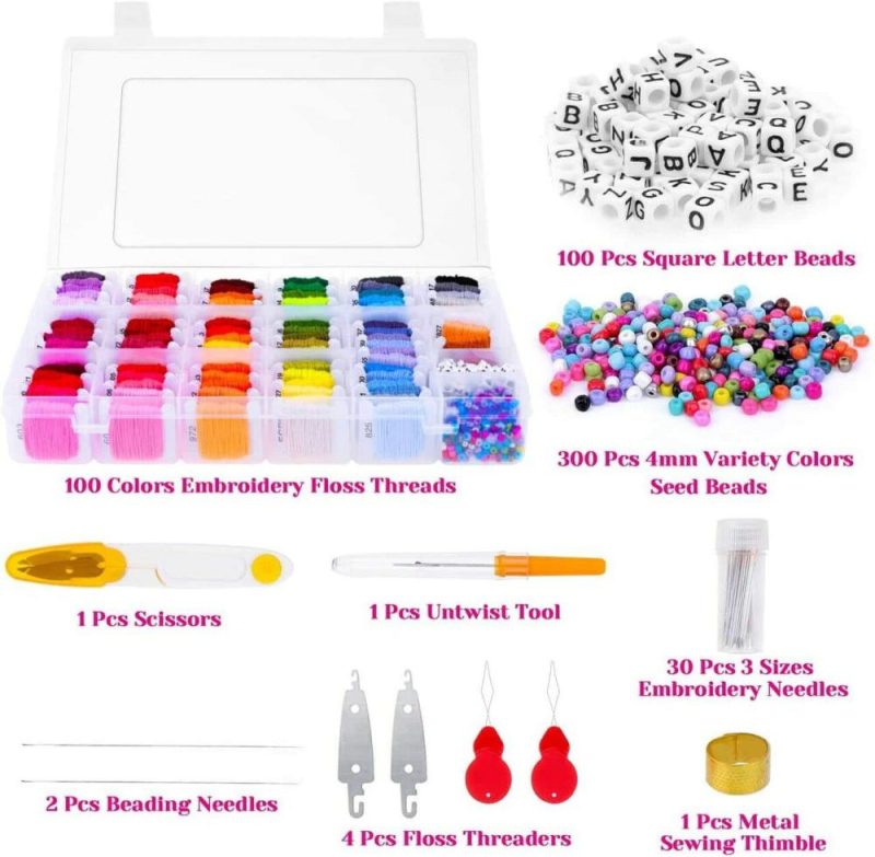 Friendship Bracelet String Kit, 100 Colors Embroidery Floss Cross Stitch Thread Supplies Kit with Organizer Storage Box, 39 Pcs Tools and 400 Beads for Embroidery Bracelet  |   Cross Stitch & Embroidery Cross Stitch & Embroidery Cross Stitch & Embroidery