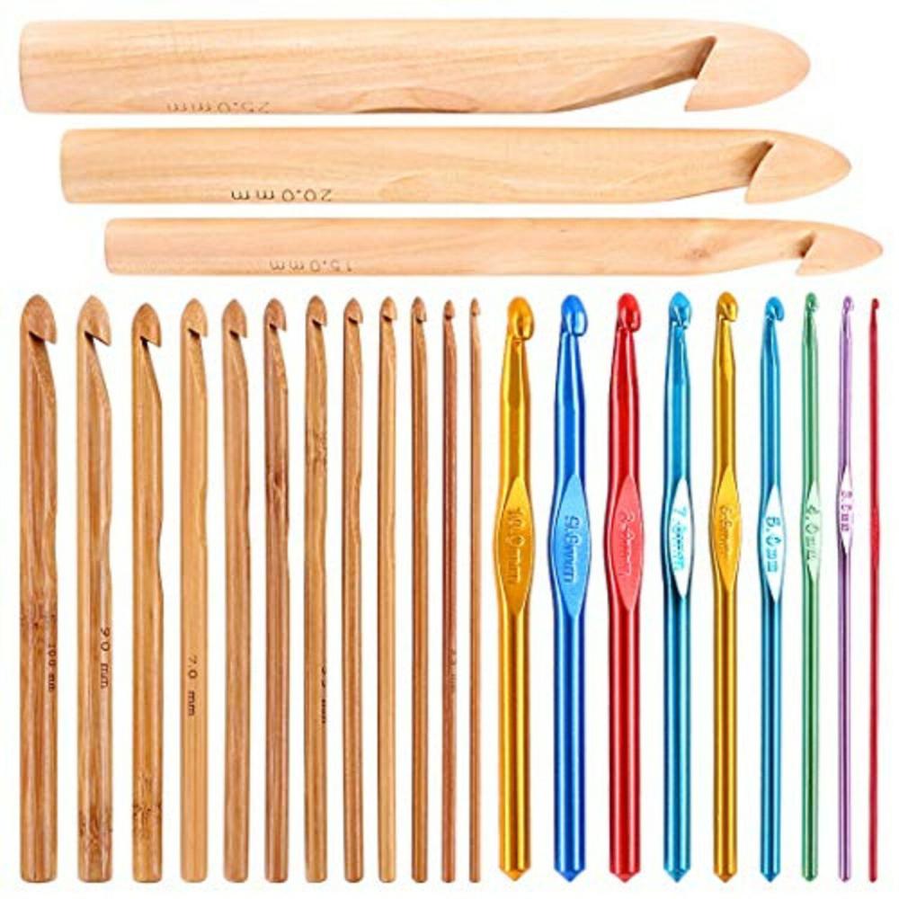 Glarks 24Pcs Crochet Hooks Set, 15Pcs 3 to 25 mm Wooden Bamboo Crochet Needle Knitting Hooks with 9Pcs 2 to 10 mm Aluminum 2-10 mm Handle Crochet Hooks for Sweater Hat Scarve Glove Knitted Weaving  |   Crochet Supplies Crochet Supplies Crochet Supplies