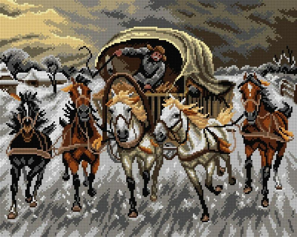 Gobelin canvas for halfstitch without yarn after Adolf Constantin Baumgartner – Stoiloff – A Caravan Racing in the Snow (fragment) 2921M  |   Needlepoint Needlepoint Needlepoint