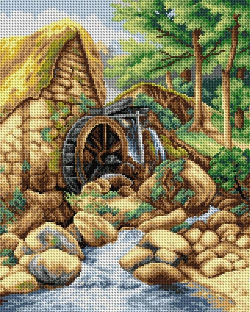 Gobelin canvas for halfstitch without yarn after Myles Birket Foster – An Old Water Mill 2672M  |   Needlepoint Needlepoint Needlepoint