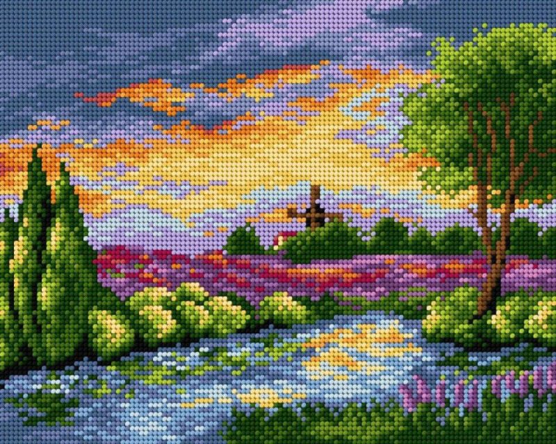 Gobelin canvas for halfstitch without yarn Landscape with Windmill 2365H  |   Needlepoint Needlepoint Needlepoint