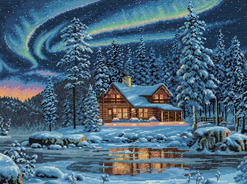 Gold Collection Counted Cross Stitch Kit 16″X12″-Aurora Cabin (16 Count)  |   Cross Stitch & Embroidery Cross Stitch & Embroidery Cross Stitch & Embroidery