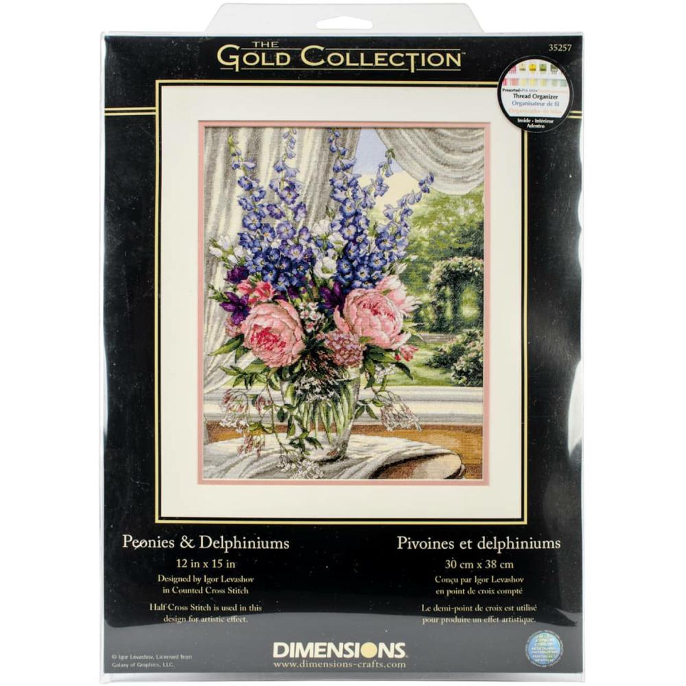 Gold Collection® Peonies & Delphiniums Counted Cross Stitch Kit  |   Cross Stitch & Embroidery Cross Stitch & Embroidery Cross Stitch & Embroidery