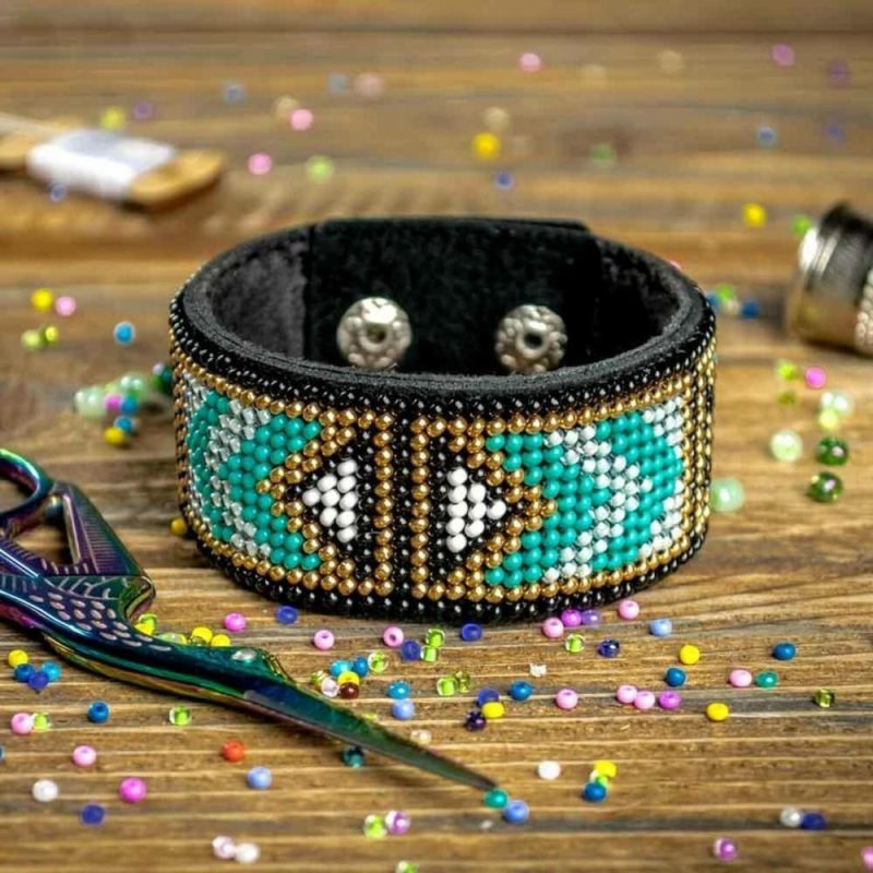 Green & Gold Bead Artificial Leather Embroidery Bracelet Kit  |   Cross Stitch & Embroidery Cross Stitch & Embroidery Cross Stitch & Embroidery