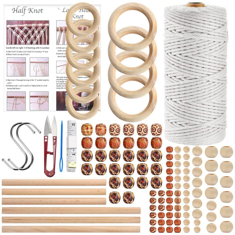 Hdviai 121Pcs Macrame Kit, Macrame Supplies 3mm x 109Yards Macrame Cord for Macrame Kits for Adults Beginners, with Accessories Like 100Pcs Beads and 10Pcs Wooden Rings for Macrame Plant Hanger Kit  |   Macrame Macrame Macrame