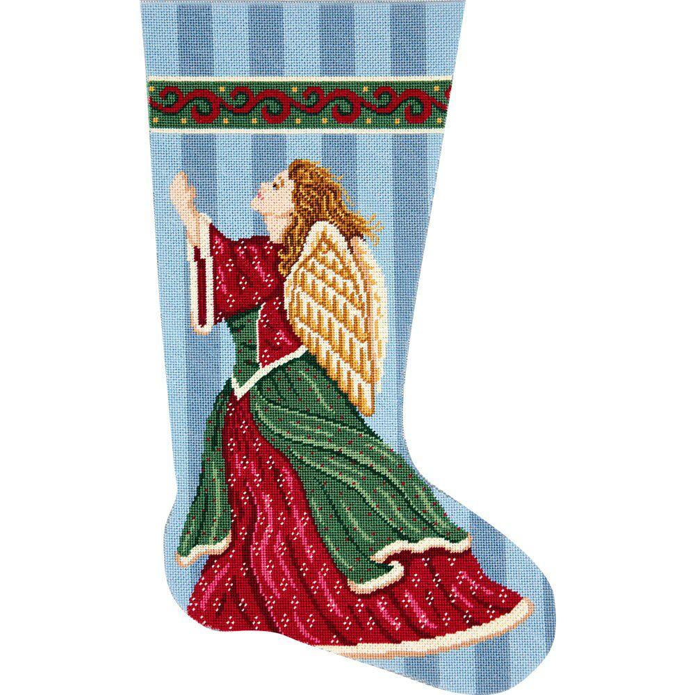 Home Creations Holiday Edition Needlepoint Stocking Kit- Angel in Praise- Large, Deluxe Size  |   Needlepoint Needlepoint Needlepoint