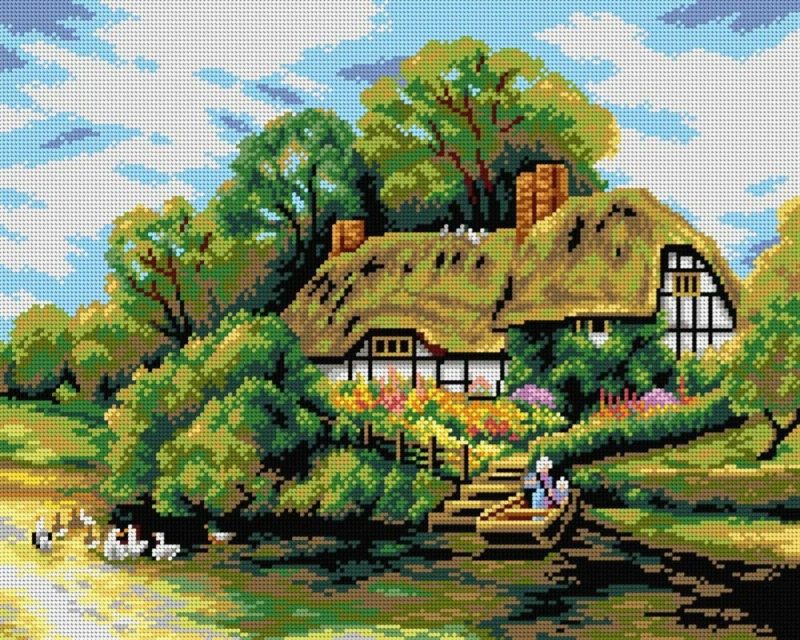 Large Cottage by a River 270Needlepoint canvas for halfstitch without yarn  |   Needlepoint Needlepoint Needlepoint