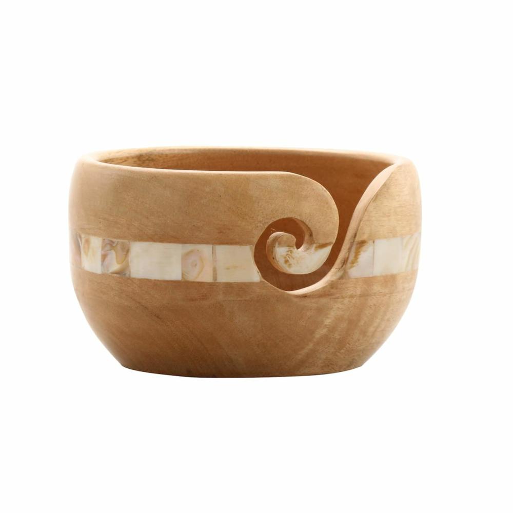 Mango Wood Yarn Bowl with Mother of Pearl  |   Yarn Bowls & Dispensers Storage & Organization Yarn Bowls & Dispensers