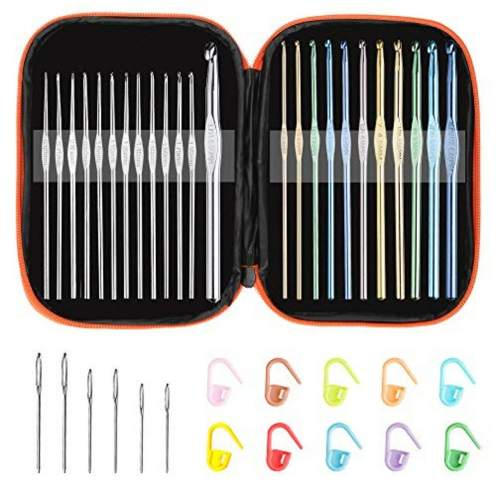 Multi-Color Metallic Crochet Hooks Set, Art Aluminum Knitting Needles for Yarn Craft Set with Sylish Storage Bag, Stitch Markers and Big Eye Needles  |   Crochet Supplies Crochet Supplies Crochet Supplies