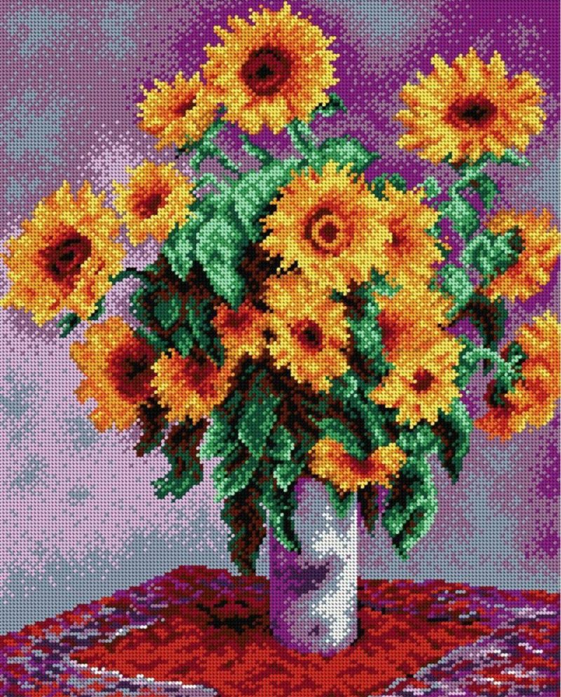 Needlepoint canvas for halfstitch without yarn after Claude Monet – Sunflowers 1993M  |   Needlepoint Needlepoint Needlepoint