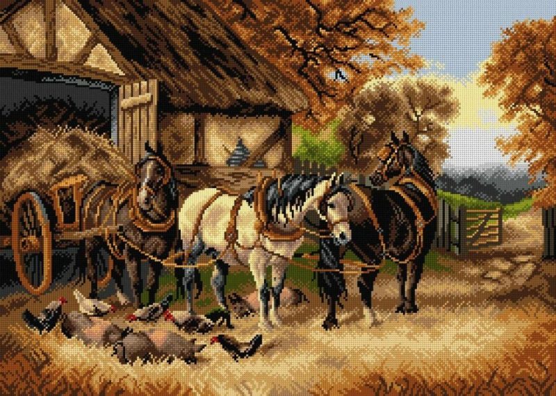 Needlepoint canvas for halfstitch without yarn after John Frederick Herring – The Hay Cart 2797R  |   Needlepoint Needlepoint Needlepoint