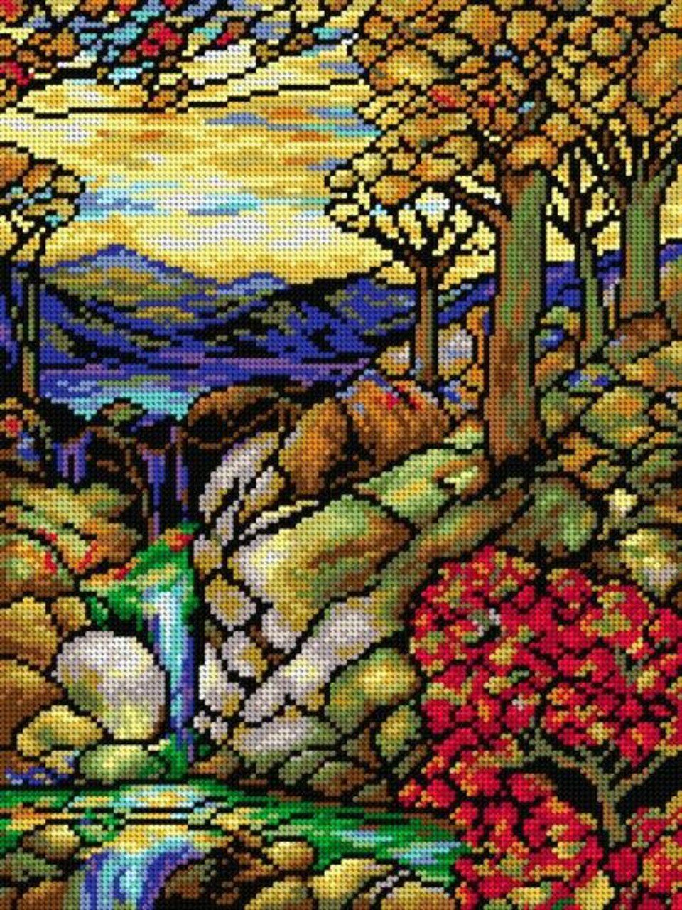 Needlepoint canvas for halfstitch without yarn after L.C. Tiffany – Autumn Landscape 2192J – Printed Tapestry Canvas  |   Needlepoint Needlepoint Needlepoint