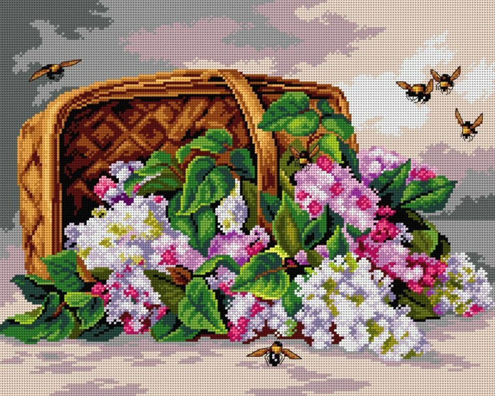 Needlepoint canvas for halfstitch without yarn after Paul de Longpre – A Basket of Lilacs 2759M  |   Needlepoint Needlepoint Needlepoint