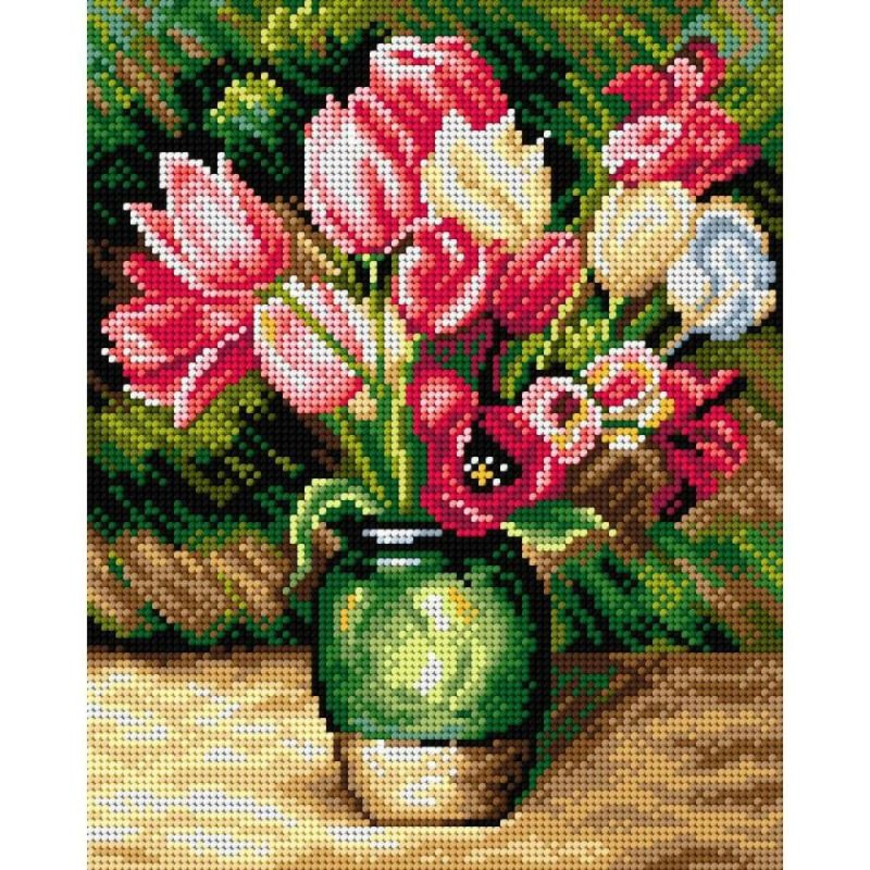 Needlepoint Canvas For Halfstitch Without Yarn After Pierre-Auguste Renoir – Tulips In A Vase – Printed Tapestry Canvas  |   Needlepoint Needlepoint Needlepoint