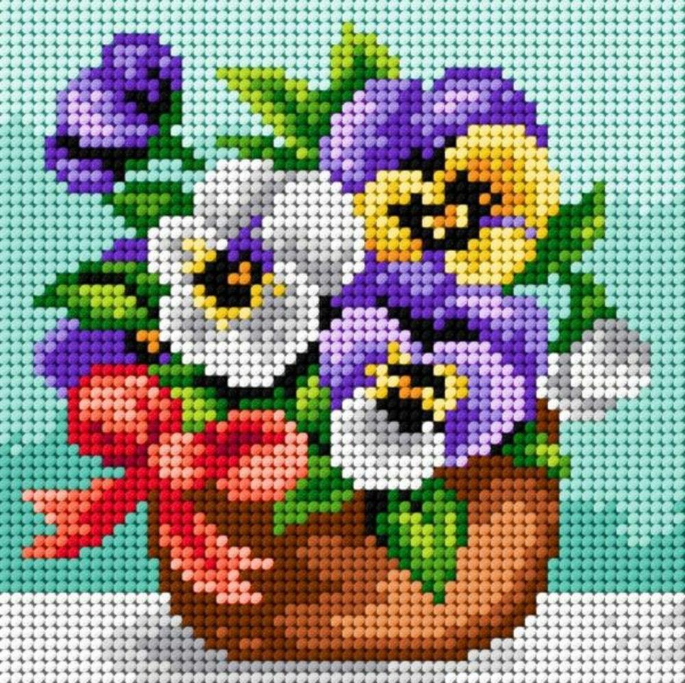 Needlepoint canvas for halfstitch without yarn Basket of Pansies with a Ribbon 2453D – Printed Tapestry Canvas  |   Needlepoint Needlepoint Needlepoint