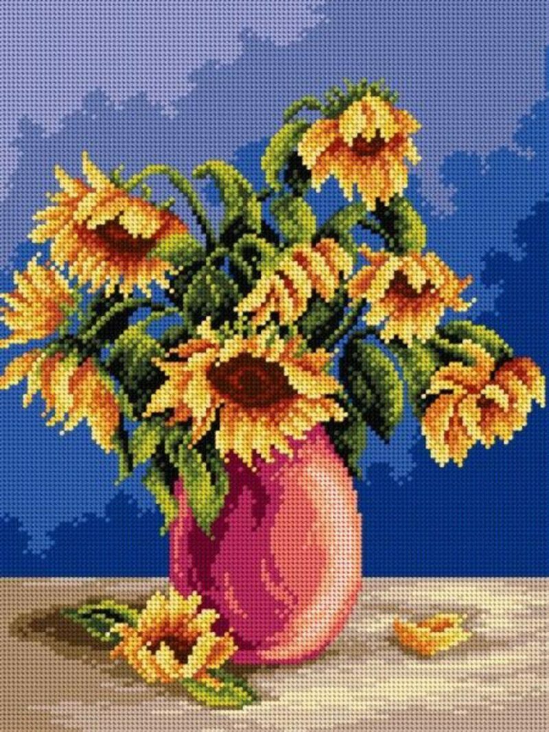 Needlepoint canvas for halfstitch without yarn Bouquet of Sunflowers 2346J – Printed Tapestry Canvas  |   Needlepoint Needlepoint Needlepoint