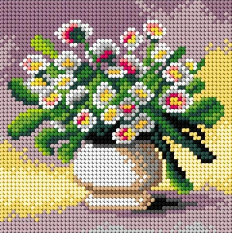 Needlepoint canvas for halfstitch without yarn Daisies in a Vase 2898D – Printed Tapestry Canvas  |   Needlepoint Needlepoint Needlepoint