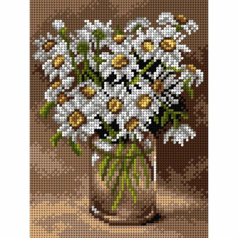 Needlepoint Canvas For Halfstitch Without Yarn Ox-Eye Daisies In A Glass Vase – Printed Tapestry Canvas  |   Needlepoint Needlepoint Needlepoint