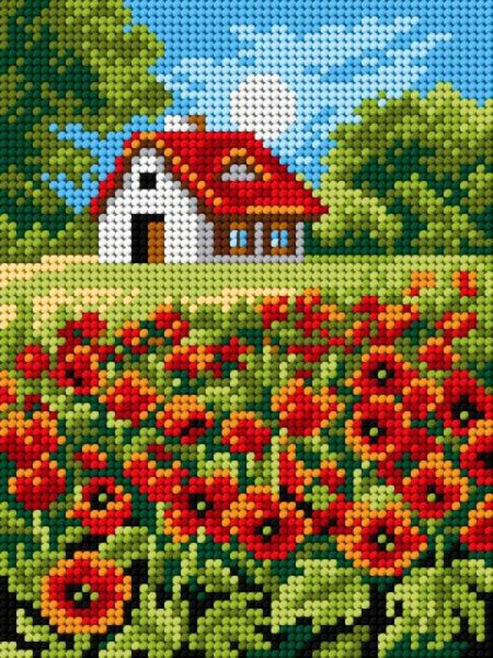 Needlepoint canvas for halfstitch without yarn Poppies 2874E – Printed Tapestry Canvas  |   Needlepoint Needlepoint Needlepoint