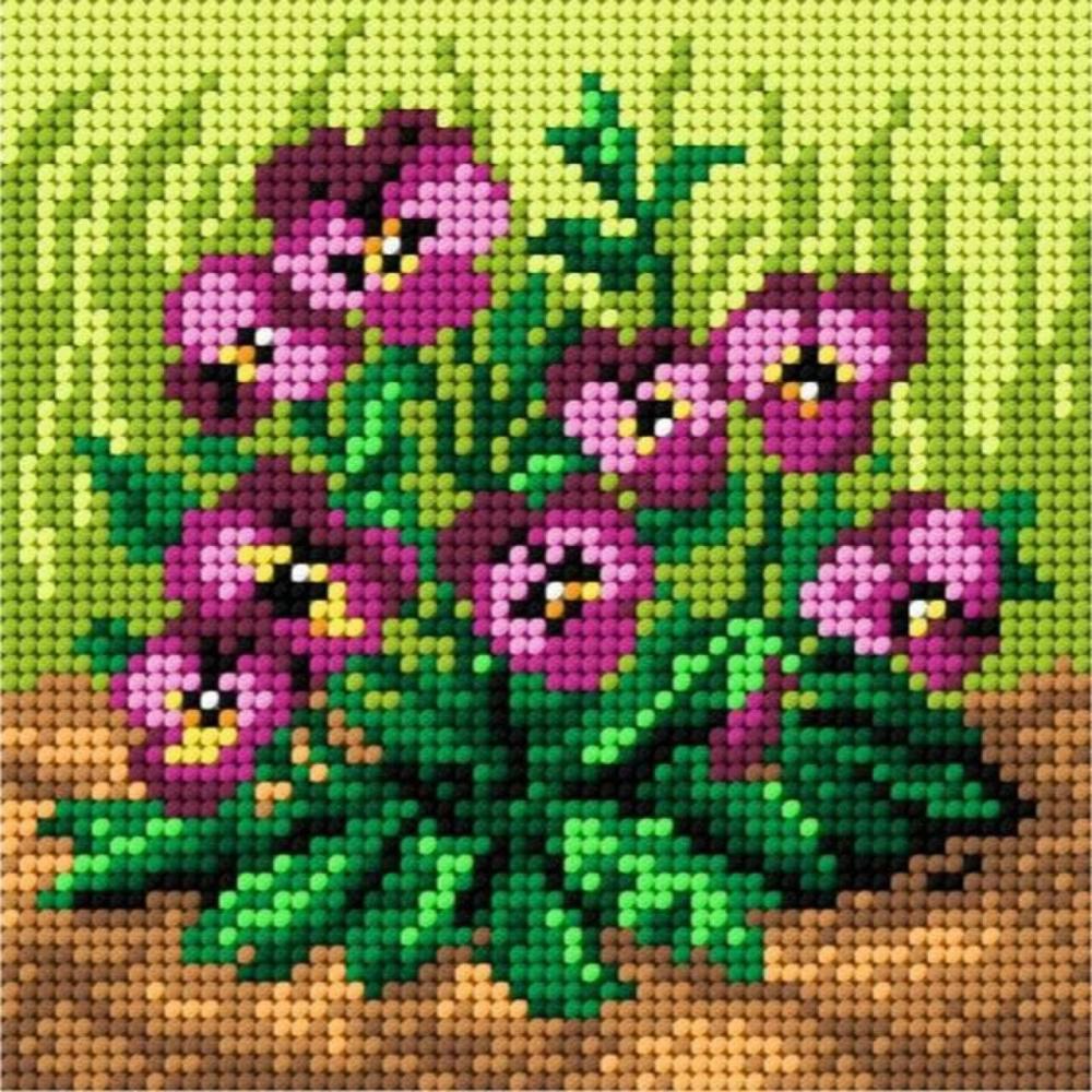 Needlepoint Canvas For Halfstitch Without Yarn Purple Pansies – Printed Tapestry Canvas  |   Needlepoint Needlepoint Needlepoint