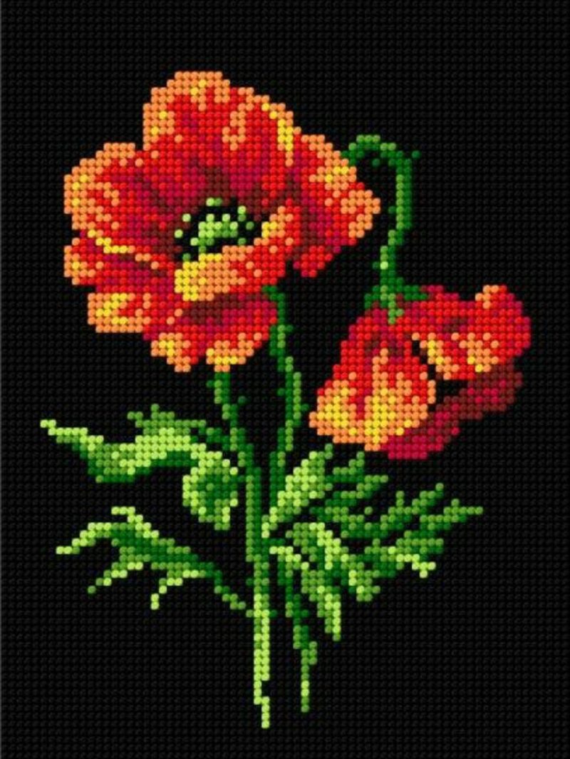 Needlepoint canvas for halfstitch without yarn Red Poppies 2573F – Printed Tapestry Canvas  |   Needlepoint Needlepoint Needlepoint