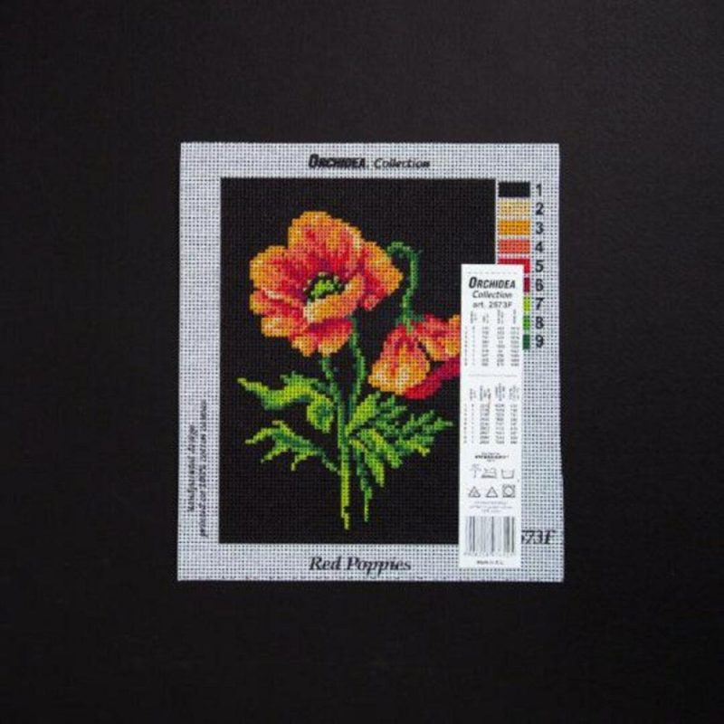 Needlepoint canvas for halfstitch without yarn Red Poppies 2573F – Printed Tapestry Canvas  |   Needlepoint Needlepoint Needlepoint