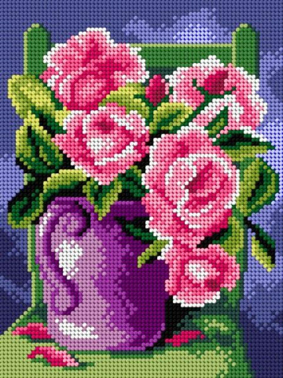 Needlepoint canvas for halfstitch without yarn Roses in a Purple Jug 3021F – Printed Tapestry Canvas  |   Needlepoint Needlepoint Needlepoint