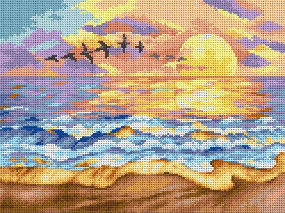 Needlepoint canvas for halfstitch without yarn Sunset over the Sea 2381J  |   Needlepoint Needlepoint Needlepoint