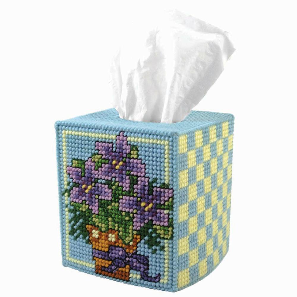 Purple Passion Tissue Box Cover Plastic Canvas Kit Multicolor |   Needlepoint Needlepoint Multicolor