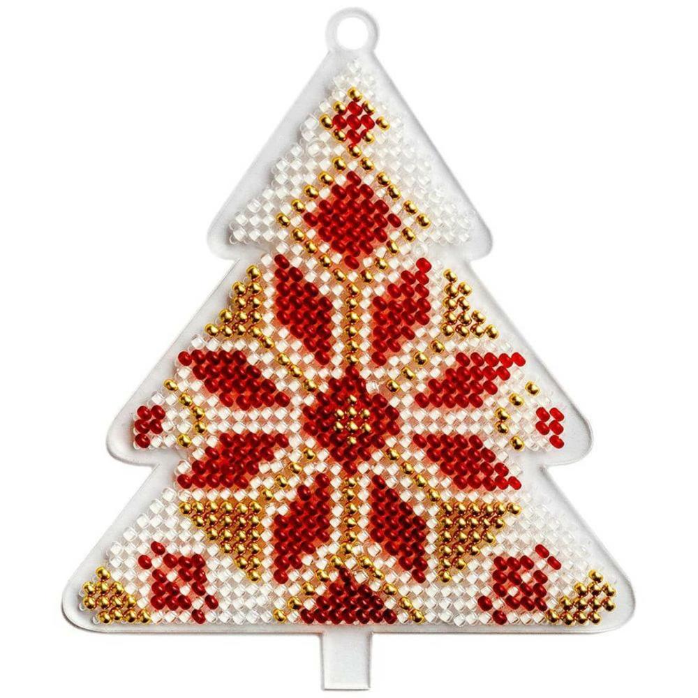 Red & Gold Fair Isle Tree Ornament Bead Embroidery on Plastic Kit  |   Beadwork Beadwork Beadwork