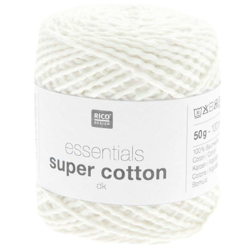 Rico Essentials Super Cotton DK – 100% Cotton – #001 White  |   Basic Yarn Basic Yarn Basic Yarn