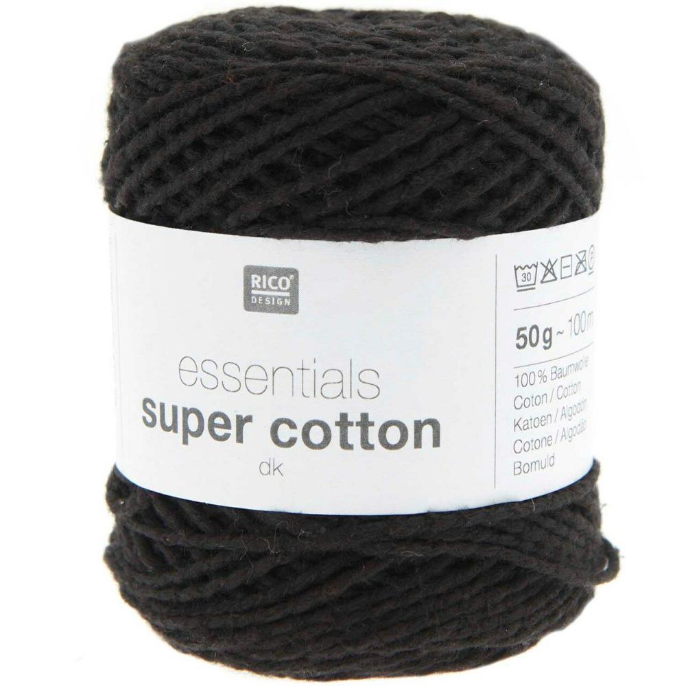 Rico Essentials Super Cotton DK – 100% Cotton – #022 Black  |   Basic Yarn Basic Yarn Basic Yarn