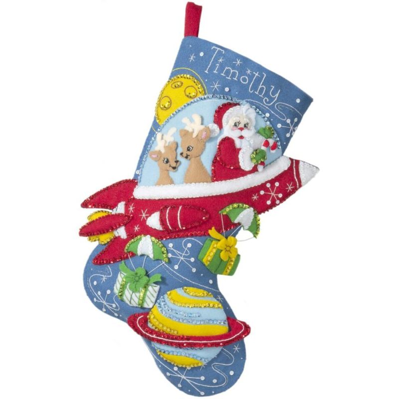 Rocket Ship Santa Stocking Felt Kit  |   Appliqué Appliqué Appliqué