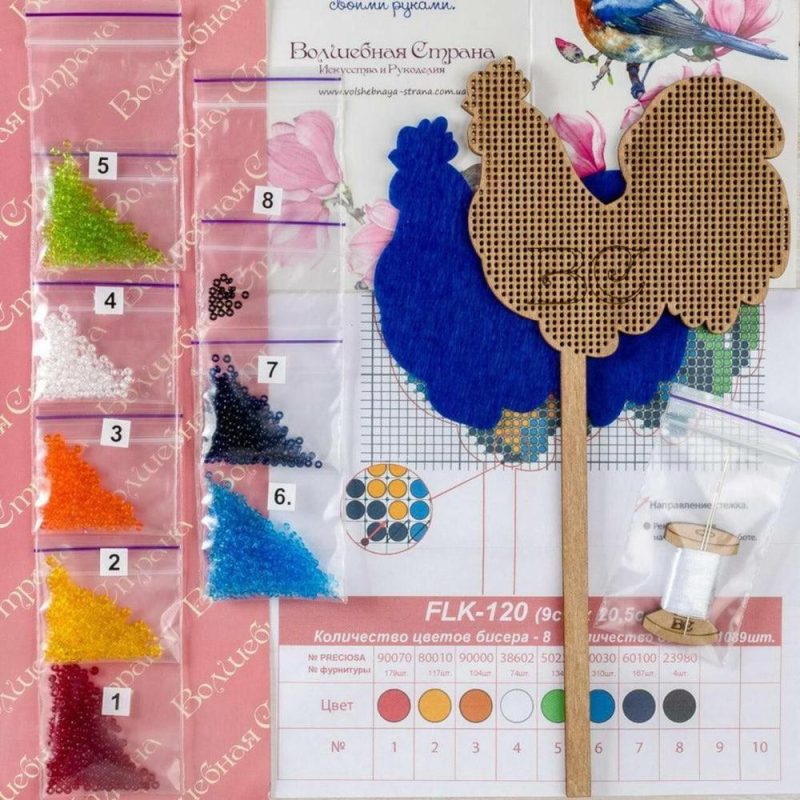 Rooster on a Stick Bead Embroidery on Wood Kit  |   Beadwork Beadwork Beadwork