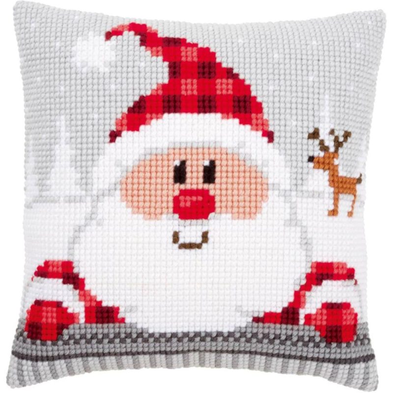 Santa in a Plaid Hat Needlepoint Cushion Top Kit  |   Needlepoint Needlepoint Needlepoint