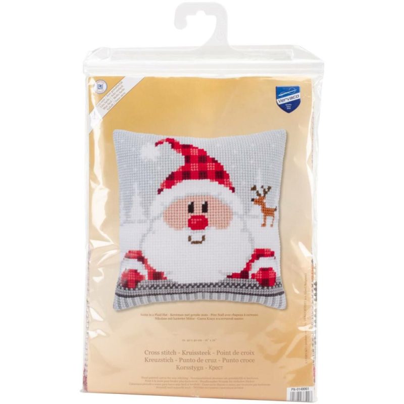 Santa in a Plaid Hat Needlepoint Cushion Top Kit  |   Needlepoint Needlepoint Needlepoint