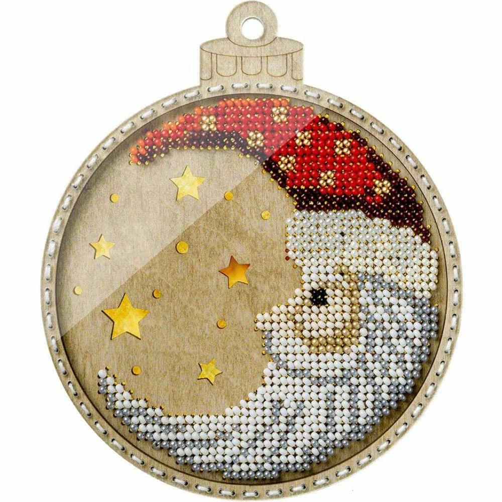 Santa Moon Ornament Bead Embroidery on Wood Kit  |   Beadwork Beadwork Beadwork