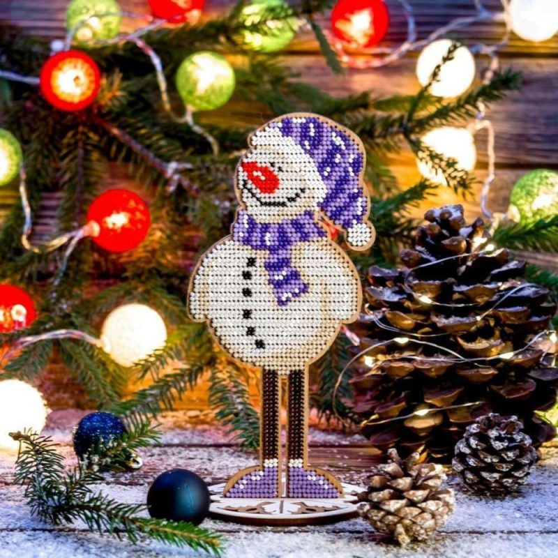 Snowman Bead Embroidery on Wood Kit  |   Beadwork Beadwork Beadwork