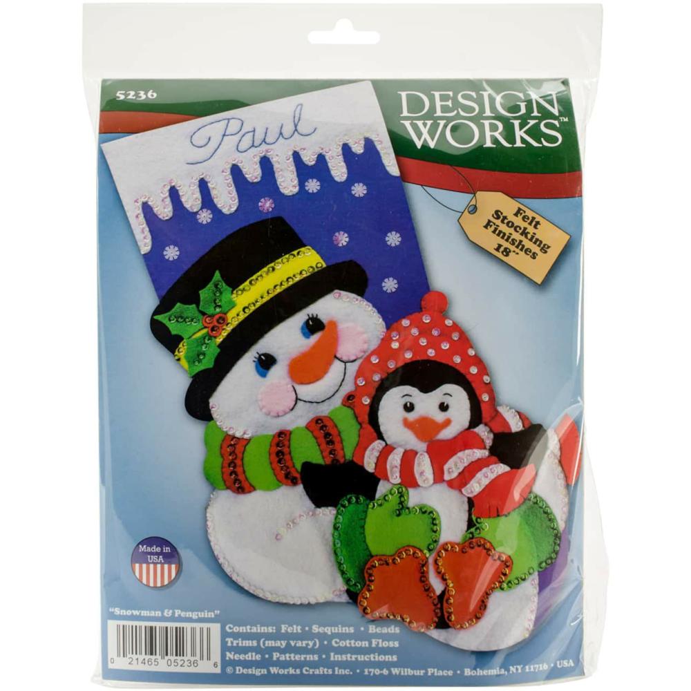 Snowman & Penguin 18″ Felt Stocking Applique Kit  |   Appliqué Appliqué Appliqué