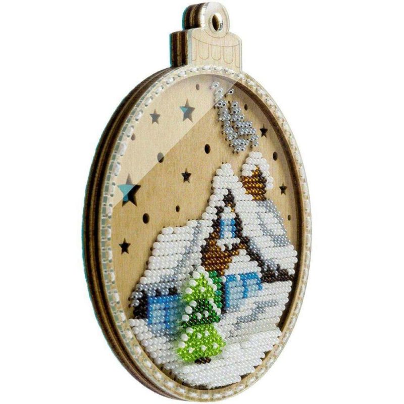 Snowy Cottage Ornament Bead Embroidery on Wood Kit  |   Beadwork Beadwork Beadwork