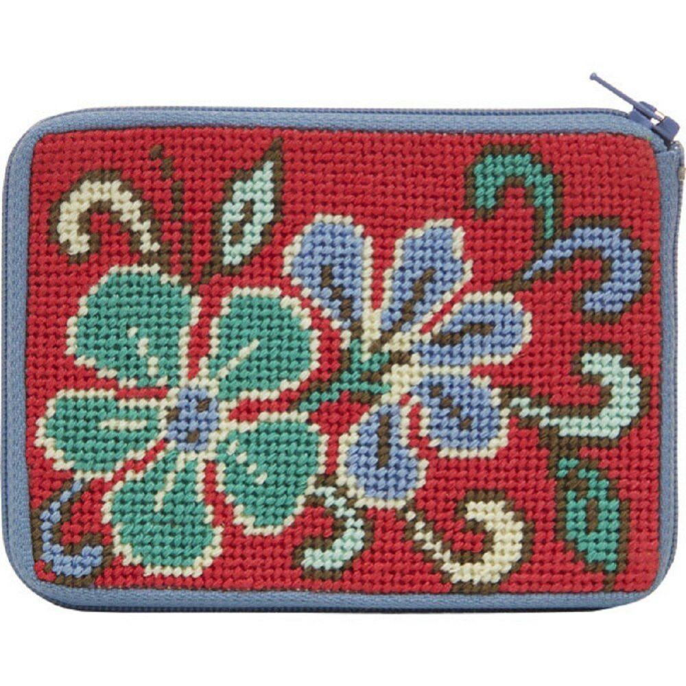 Stitch and Zip Coin/Credit Card Case Needlepoint Kit-Red Asian Floral SZ202 Multicolor |   Needlepoint Needlepoint Multicolor