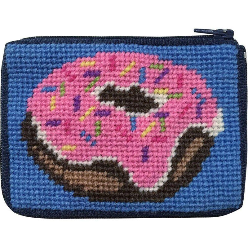 Stitch and Zip Kids Coin Case Needlepoint Kit Pink Donuts SZ8109 Multicolor |   Needlepoint Needlepoint Multicolor