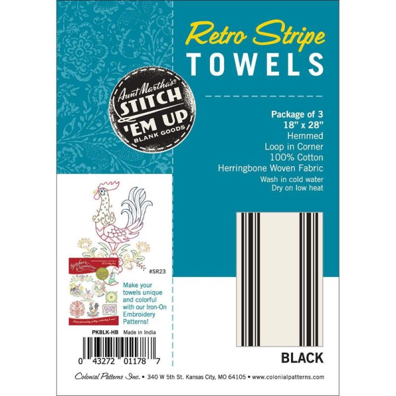 Stitch ‘Em Up Retro Stripe Towels, 18″ x 28″, 3ct. Black Stripe |   Cloth & Canvas Cloth & Canvas Black Stripe