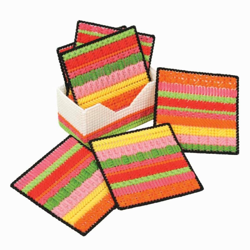 Summer Brights Sampler Coasters Plastic Canvas Kit Multicolor |   Needlepoint Needlepoint Multicolor