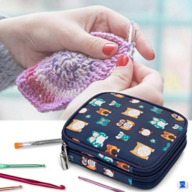 Teamoy Aluminum Crochet Hooks Set, Knitting Needle Kit, Organizer Carrying Case with 12pcs 2mm to 8mm Hooks and Complete Accessories, All in Place and Easy to Carry, Owls  |   Crochet Supplies Crochet Supplies Crochet Supplies