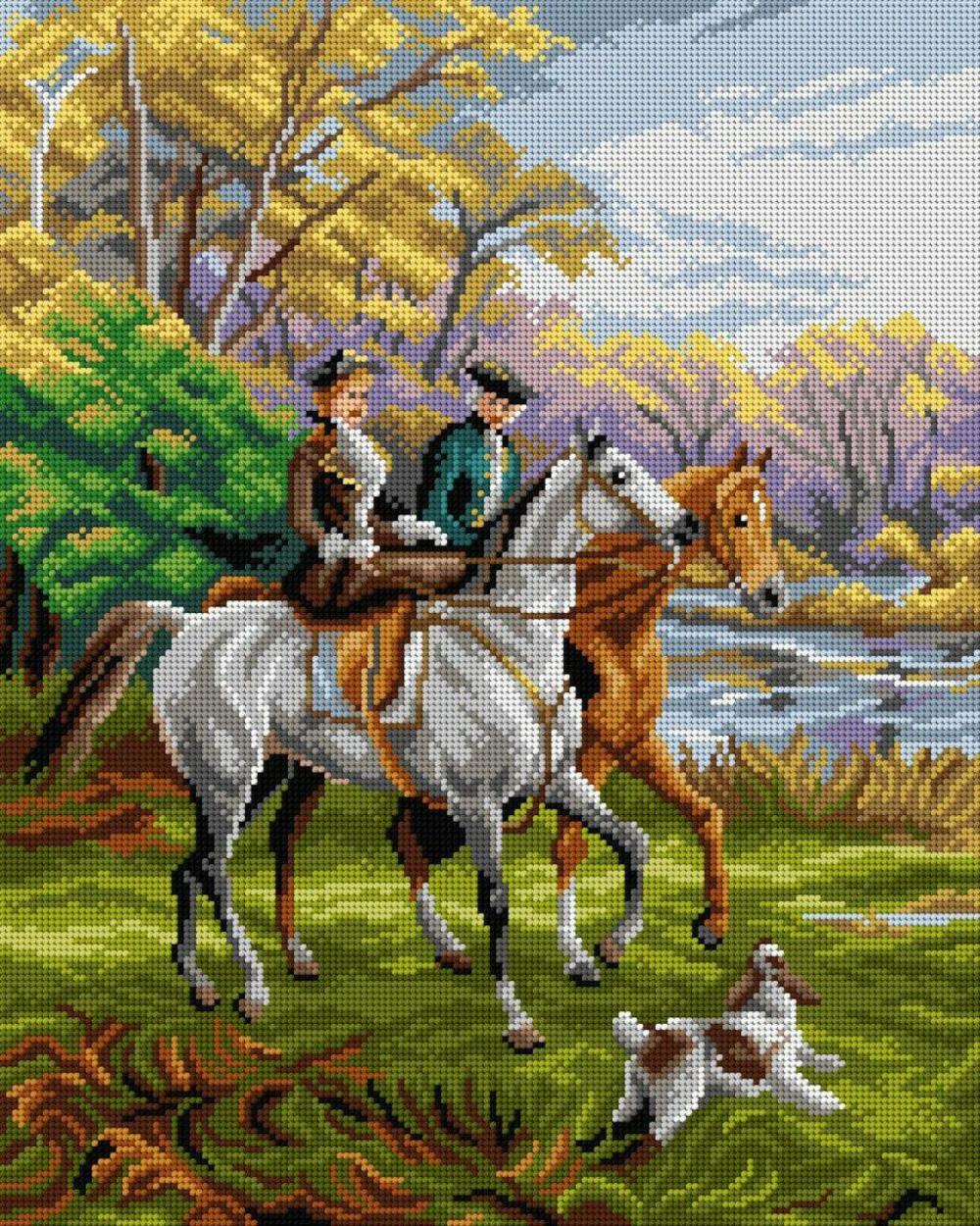 The Morning Ride 3041M Needlepoint canvas for halfstitch without yarn  |   Needlepoint Needlepoint Needlepoint