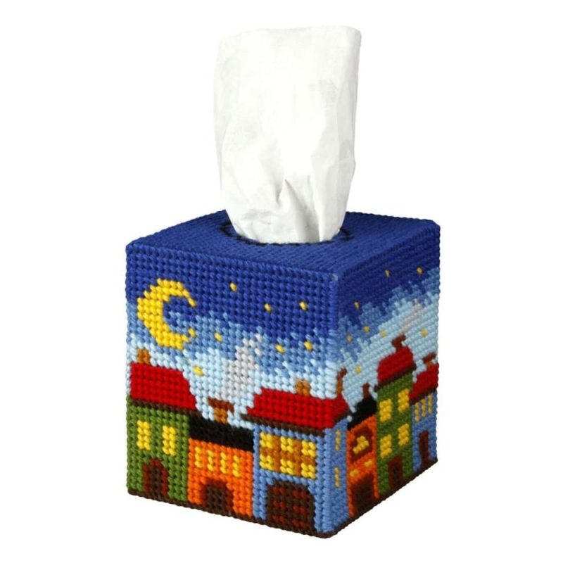 Tissue Box Cover – Needlepoint (Halfstitch) Kit City At Night  |   Needlepoint Needlepoint Needlepoint