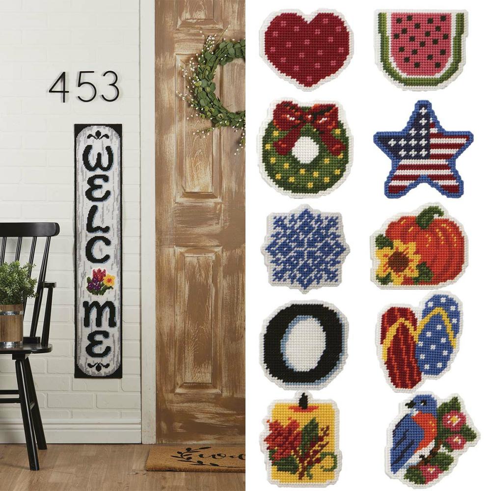 Welcome Porch Board Wall Hanging Plastic Canvas Kit Multicolor |   Needlepoint Needlepoint Multicolor